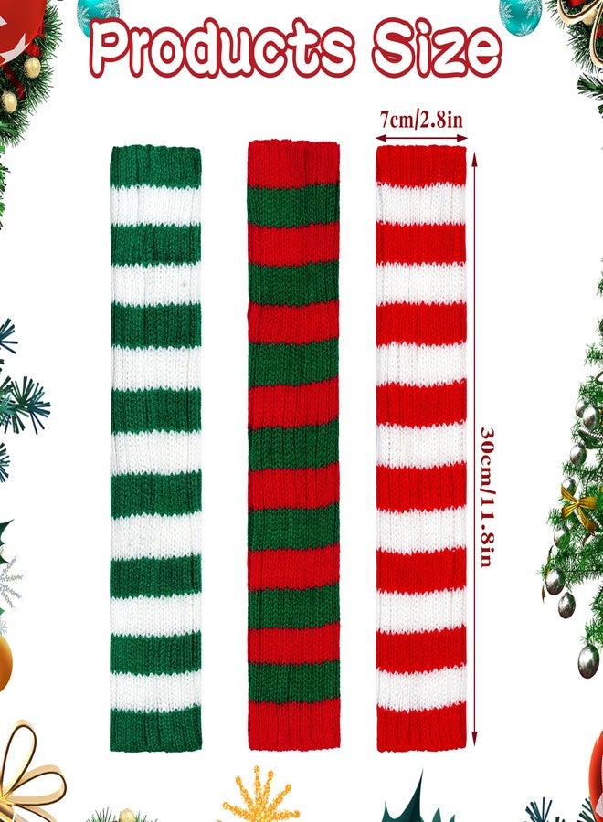 phnydreg 3Pairs Christmas Striped Arm Warmers Long Fingerless Gloves Knitted Striped Arm Sleeves for for Christmas Women Girls Costume - Image 2